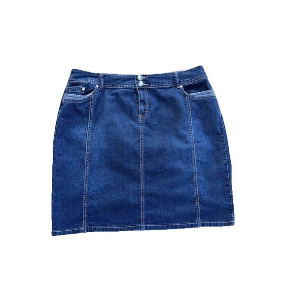 Avenue Dresses & Skirts - Avenue Plus Size 18W Denim Mini Skirt Dark Wash Stretch Double Button Pockets